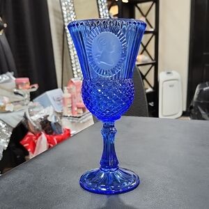 VINTAGE BLUE FOSTORIA AVON GEORGE WASHINGTON CAMEO GLASS GOBLET